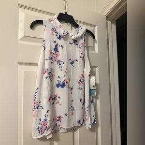 Cece White Floral Blouse